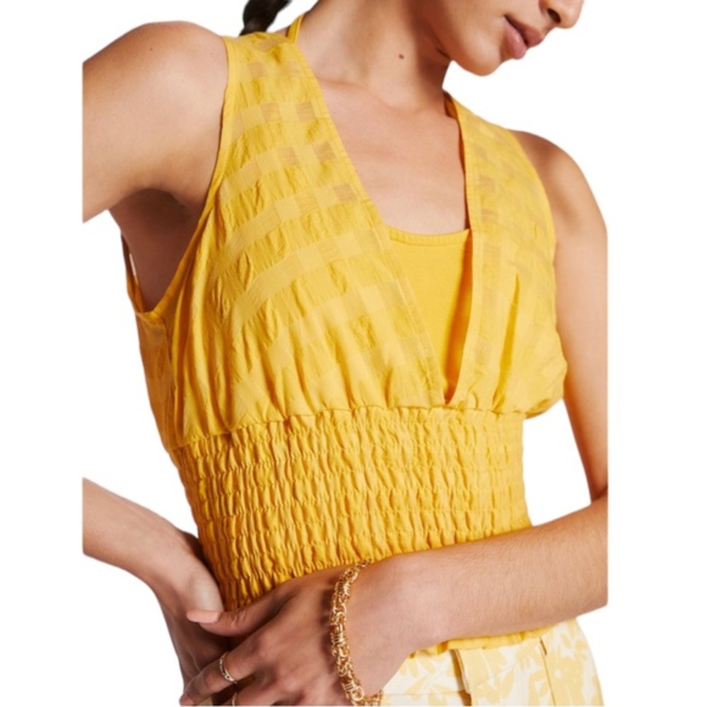 Maeve x Anthropologie Layered Checkered Smocked Tank in Gold